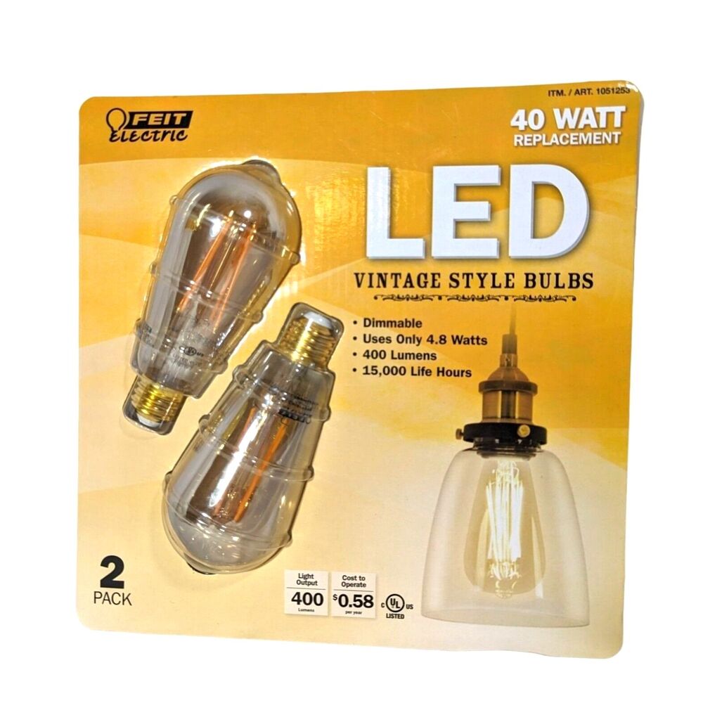 Feit Electric LED Vintage Style Light Bulbs Dimmable 400 Lumens 2-Pc Lighting